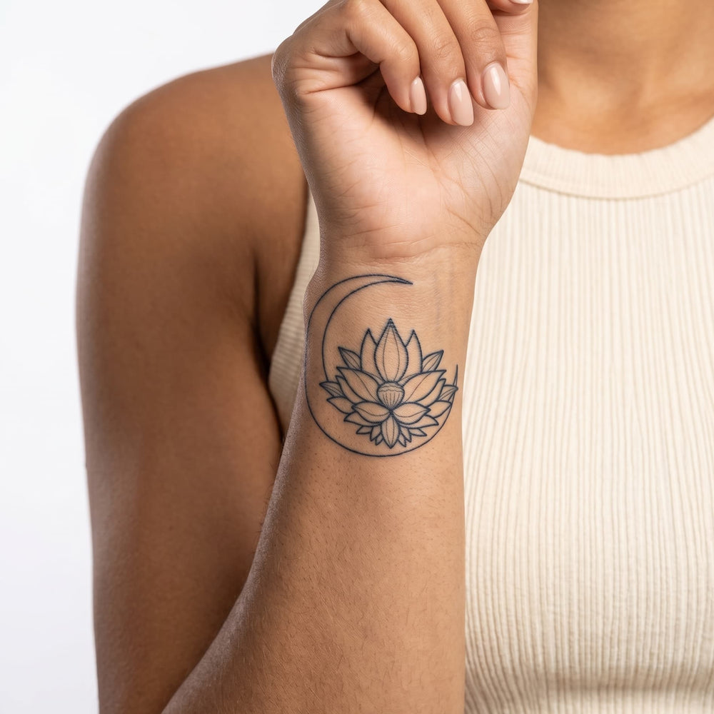 Tatouage ephemere lune et lotus