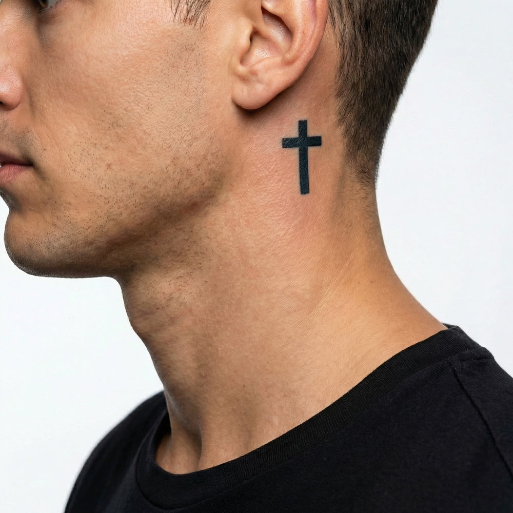 Tatouage homme croix réaliste longue durée