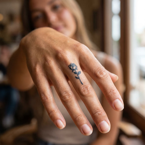 Tatouage petite rose main femme