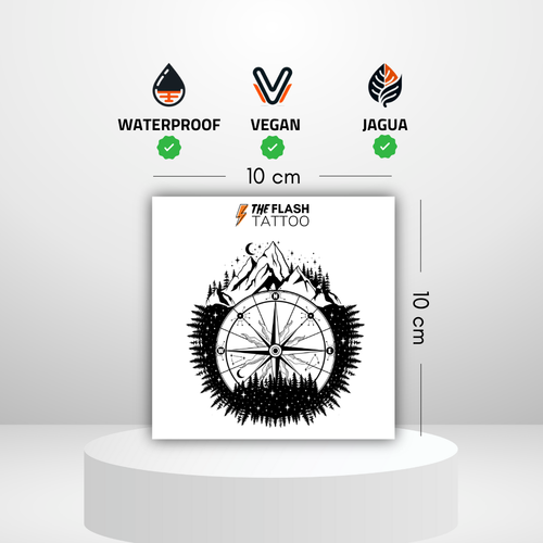 Tattoo ephemere boussole et montagne à l'encre de jagua realiste tatouage homme