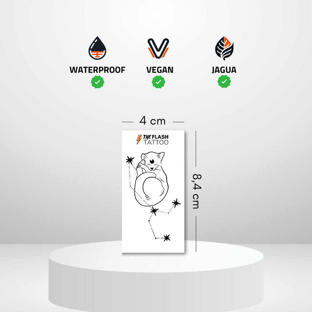 Tatouage ephemere chat spirituel avec étoiles